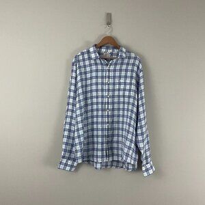 Faherty Linen Ventura Button Down Shirt in Blue Plaid Men's Size XXL